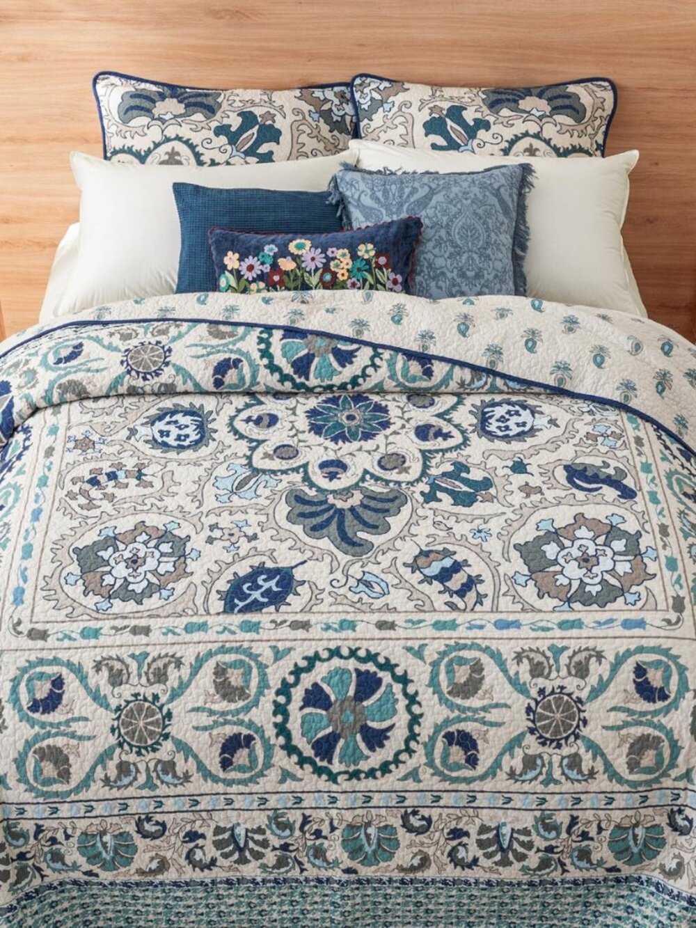 100% Cotton Floral Quilt Set Queen Size 92"x96", 3PCS, Boho